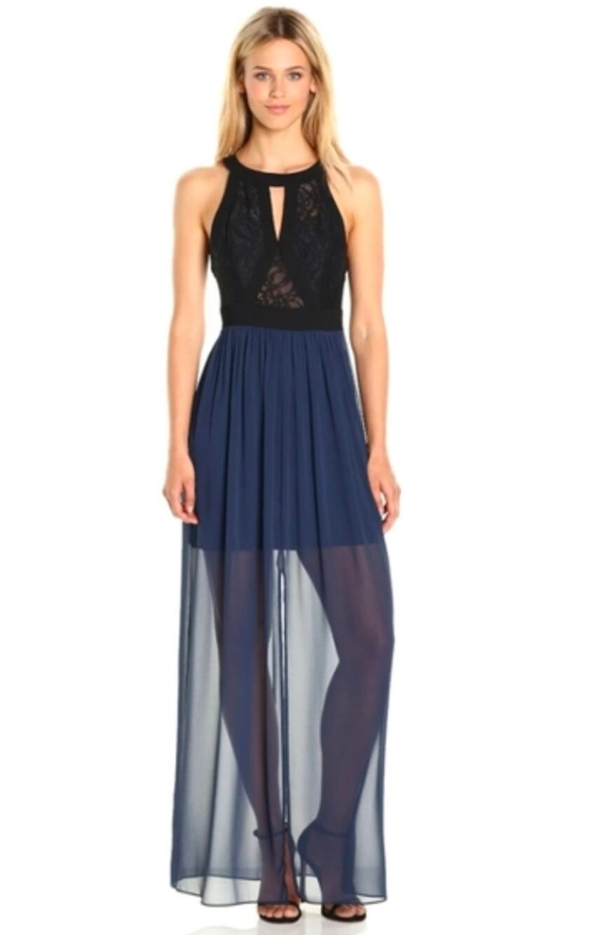 BCBGeneration Navy Maxi With Black Lace Bodice Size 0